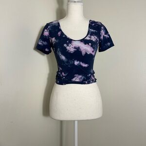 Lululemon Tie Dye Scoop Neck Short Sleeve Top Size 4 Blue Pink